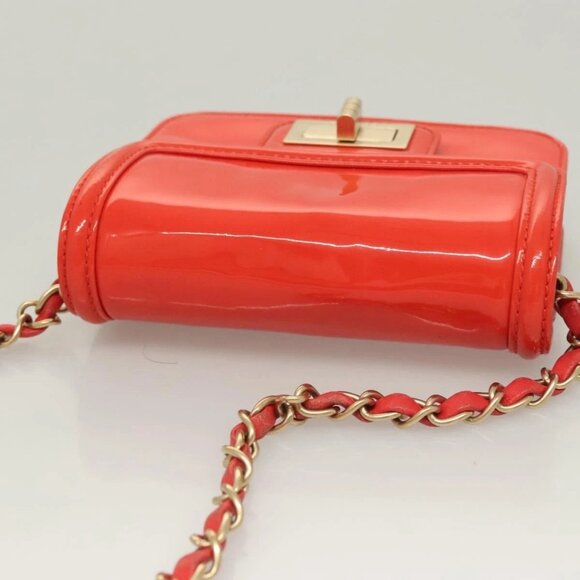 CHANEL Chain Shoulder Wallet Enamel Orange Gold - Picture 5 of 16